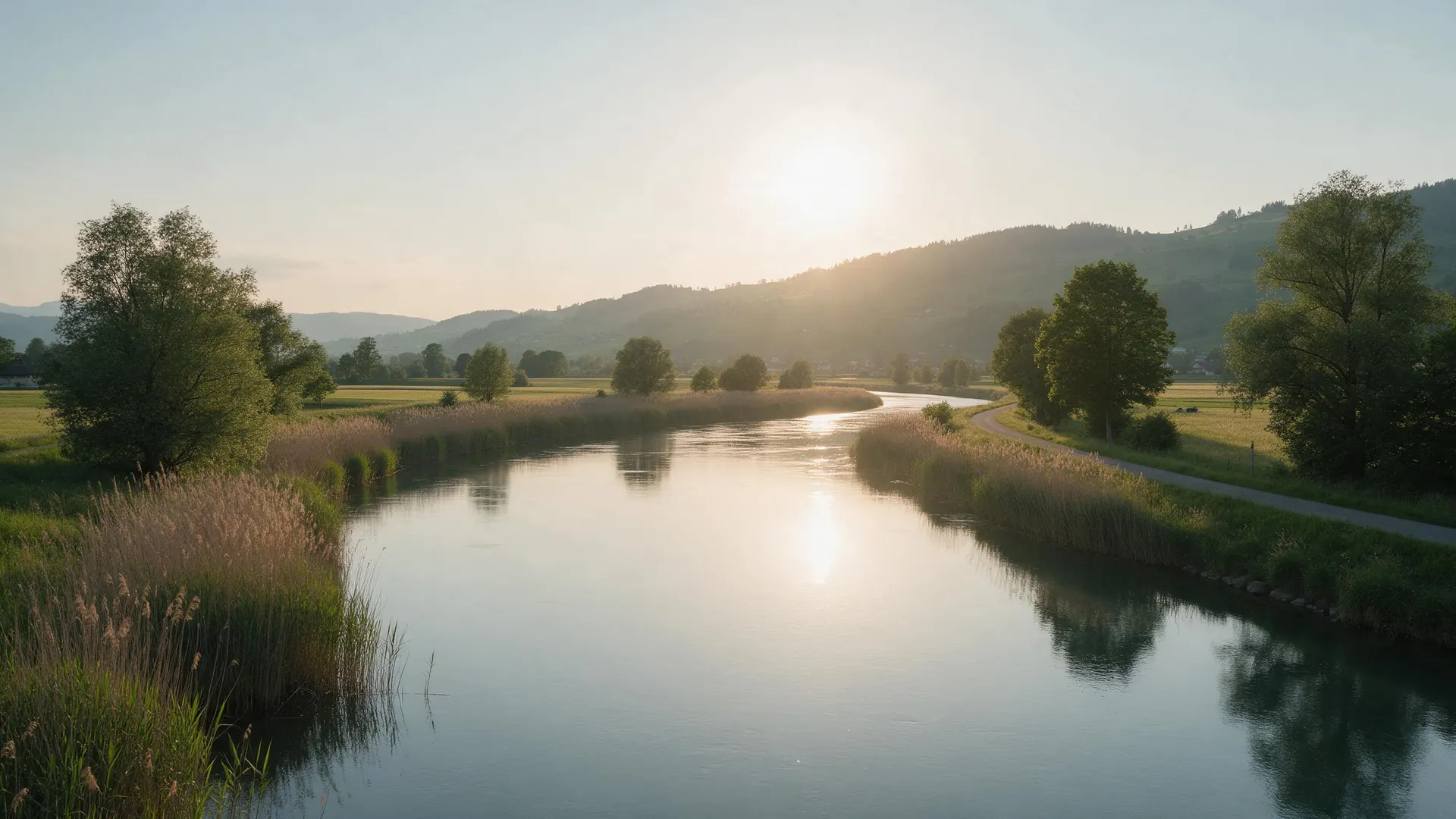 Der Alte Rhein bei Rheineck im Abendlicht